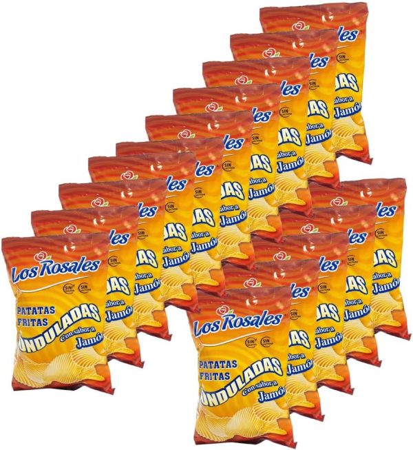 Los Rosales Patatas Fritas Onduladas Sabor Jamón (15 x 70g) – Sin Gluten ni Lactosa | Snacks y Aperitivos