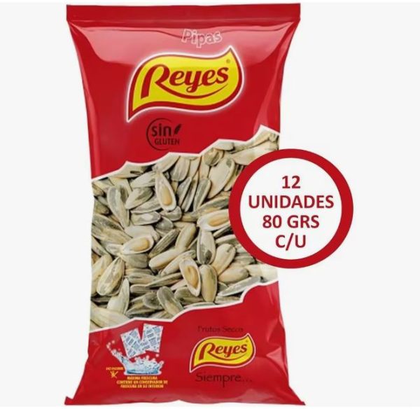 Caja Pipas Reyes Girasol Aguasal 80g - Pack 12 uds