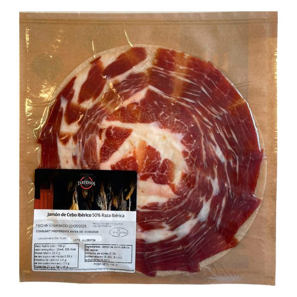 100g Jamón de Cebo Ibérico 50% Raza Ibérica Tartessos – Curación 22-36 Meses – Jabugo